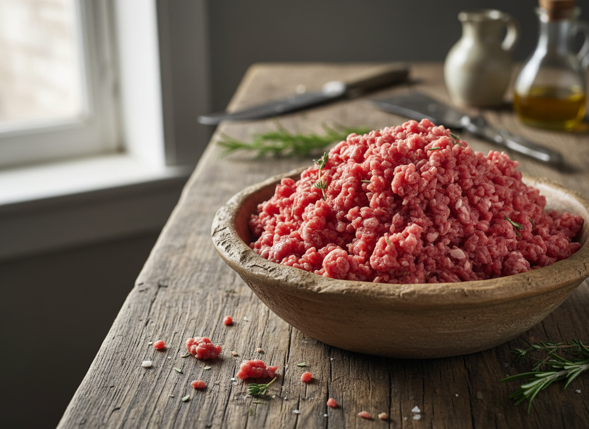 Ground beef from Foxtail Farm grass-fed Dexter beef